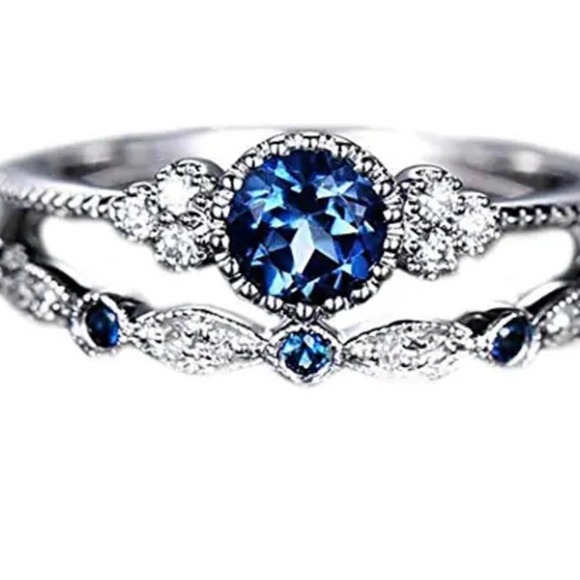 S925 Royal Blue Stacked Halo Ring - Picture 8 of 8